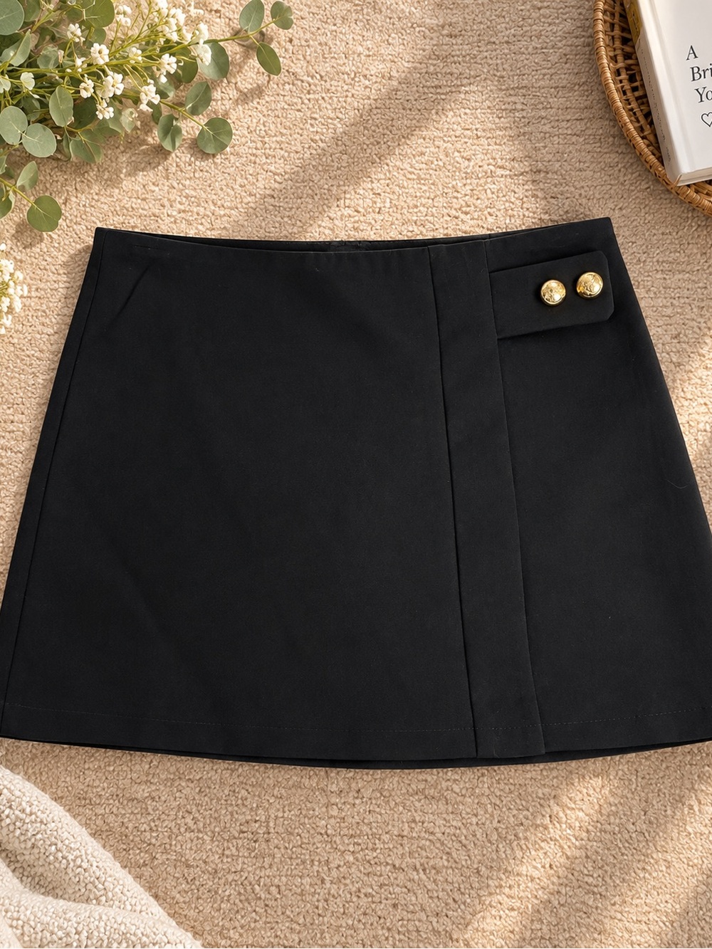 Zara Black Mini Skirt with Gold Button Accents